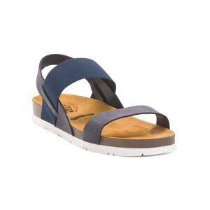 PLAKTON Blu Made In Spain Leather Gilda Comfort Footbed Sandals